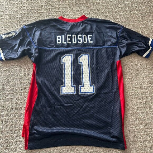 Vintage 90s Drew Bledsoe Navy Reebok Jersey Football Mens L Patriots Bills NWOT - Picture 10 of 15